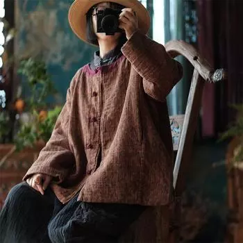 Johnature женские винтажные хлопковые зимние парки с цветочным принтом на пуговицах и круглым вырезом, пальто на пуговицах с длинными рукавами, теплые парки в китайском стиле One Size темно-коричневого