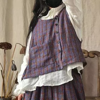 Johnature женские винтажные клетчатые жилеты из хлопка и льна, весенние пальто с карманами на пуговицах и карманами без рукавов One Size зелёный