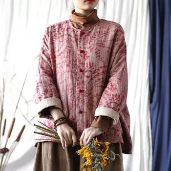 Johnature женские винтажные куртки с рукавами «летучая мышь» с круглым вырезом и цветочным принтом, осенние женские свободные куртки на пуговицах с цветочным принтом One Size розовый