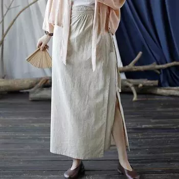 Johnature женские винтажные льняные бандажные юбки однотонные осенние высококачественные женские юбки трапециевидной формы One Size чёрный