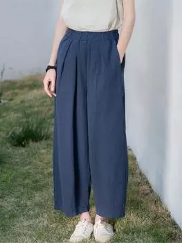 Johnature женские винтажные льняные брюки с эластичной резинкой на талии и карманами, весенние однотонные свободные брюки, женские повседневные брюки One Size жёлтый