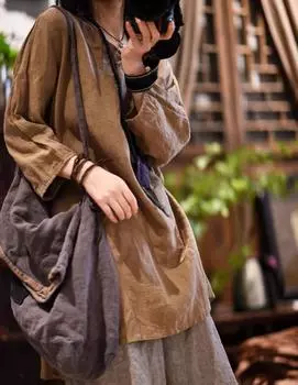 Johnature женские винтажные льняные футболки однотонные футболки осенние футболки на пуговицах с семью рукавами футболки в китайском стиле One Size красный