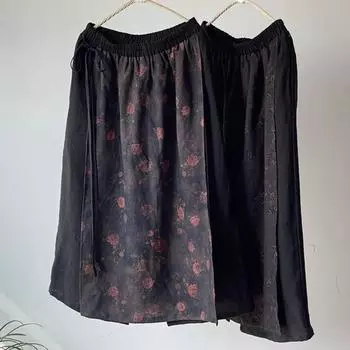 Johnature женские винтажные льняные лоскутные юбки-трапеции с цветочным принтом, одежда с эластичной резинкой на талии, осенние юбки в китайском стиле M кофейный