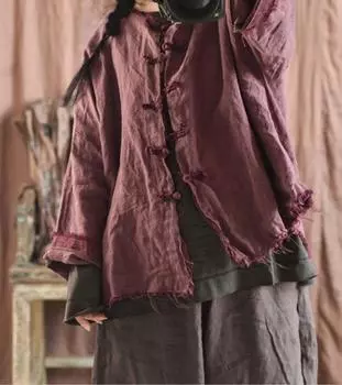 Johnature женские винтажные льняные однотонные куртки на пуговицах в китайском стиле женская одежда осенние пальто с длинными рукавами One Size кофейный