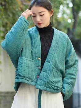 Johnature женские винтажные льняные парки на пуговицах с длинными рукавами и карманами пальто зимние теплые женские парки в китайском стиле One Size
