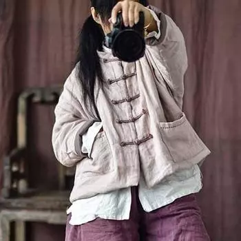 Johnature женские винтажные льняные парки на пуговицах однотонные пальто зимние со стойкой плюс хлопковые карманы женские китайские парки One Size оранжевый