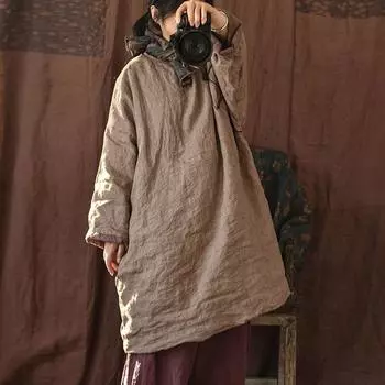 Johnature женские винтажные льняные парки на свободных пуговицах, зимний пуловер с длинными рукавами и круглым вырезом, теплые парки в китайском стиле