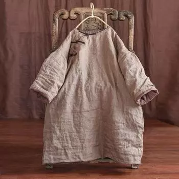 Johnature женские винтажные льняные парки на свободных пуговицах, зимний пуловер с длинными рукавами и круглым вырезом, теплые парки в китайском стиле One Size синий