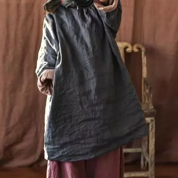 Johnature женские винтажные льняные парки на свободных пуговицах, зимний пуловер с длинными рукавами и круглым вырезом, теплые парки в китайском стиле One Size кофейный