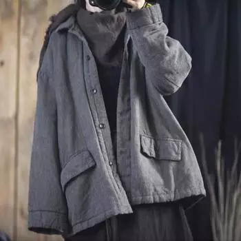 Johnature женские винтажные льняные парки серые пуговицы плюс хлопковые пальто зимние теплые женские парки с карманами пальто