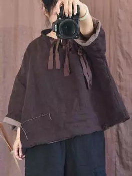 Johnature женские винтажные льняные пуловеры-парки сплошной цвет свободная одежда с длинными рукавами зимние женские пальто с поясом One Size кофейный