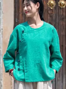 Johnature женские винтажные льняные рубашки топы однотонные блузки с нерегулярными пуговицами весенние женские рубашки в китайском стиле One Size белый