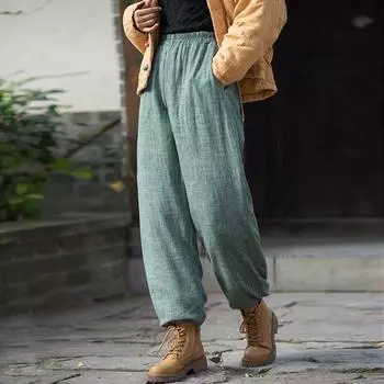 Johnature женские винтажные льняные шаровары однотонные теплые эластичные брюки на осень-зиму Losoe женские теплые брюки One Size темно-зеленого