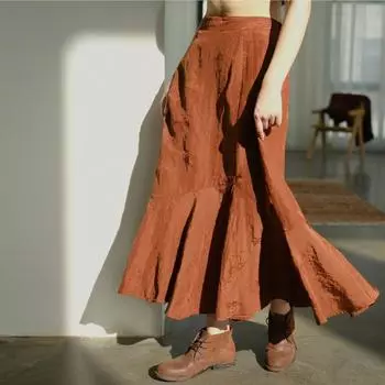Johnature женские винтажные льняные юбки-трубы однотонные жаккардовые высококачественные весенние одежды женские юбки M оранжевый