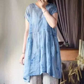 Johnature Женские винтажные летние футболки с круглым вырезом без рукавов летние женские свободные футболки в китайском стиле One Size синий