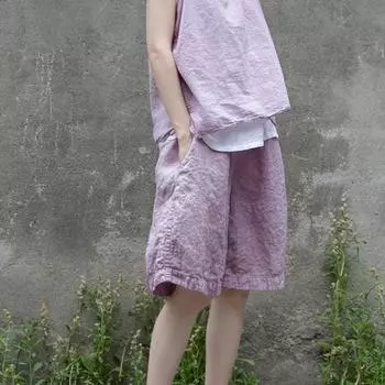 Johnature женские винтажные летние льняные широкие шорты сплошной цвет с эластичной резинкой на талии одежда с карманами повседневные женские шорты