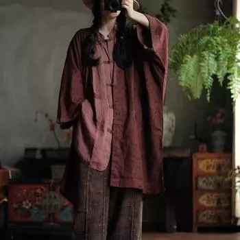 Johnature Женские винтажные лоскутные цветные рубашки, топы, блузки с длинным рукавом и стойкой на пуговицах, осенние длинные рубашки One Size