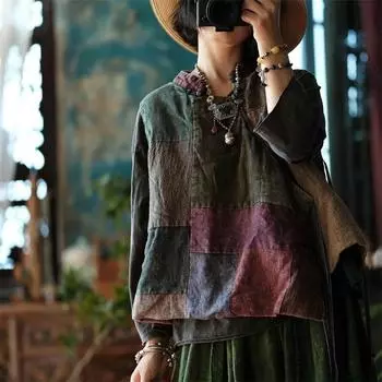 Johnature женские винтажные лоскутные цветные жилеты пальто со стойкой хлопковая льняная одежда в китайском стиле с поясом плюс хлопковые жилеты One Size темно-зеленого