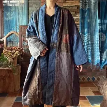 Johnature женские винтажные лоскутные цветные зимние парки свободные теплые пальто с длинными рукавами льняные плюс хлопковые женские длинные парки One Size разноцветный