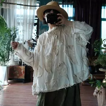 Johnature женские винтажные лоскутные футболки с круглым вырезом и длинными рукавами, весенние свободные футболки в китайском стиле One Size темно-синий