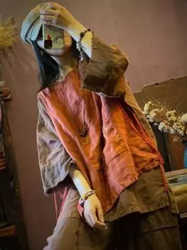 Johnature женские винтажные лоскутные майки льняные свободные весенние футболки с принтом без рукавов женские майки с круглым вырезом топы One Size красный