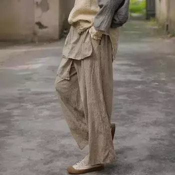 Johnature Женские винтажные повседневные брюки в стиле пэчворк с эластичной резинкой на талии Весенние женские прямые брюки в горошек M хаки