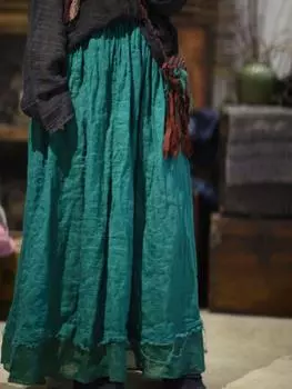 Johnature Женские винтажные юбки в стиле пэчворк с эластичной талией, однотонные летние свободные женские юбки-трапеции в стиле пэчворк One Size фиолетовый