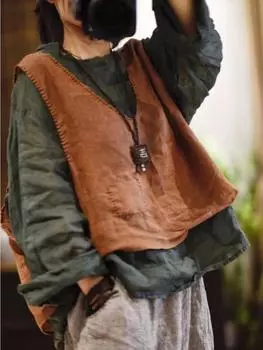 Johnature женские винтажные майки с вышивкой однотонная одежда весенние карманы женские майки без рукавов One Size серый