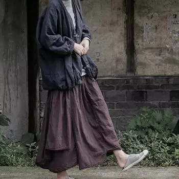 Johnature женские винтажные многослойные юбки неправильной формы с эластичной резинкой на талии, однотонная хлопковая одежда, осенние юбки трапециевидной формы One Size темно-фиолетового