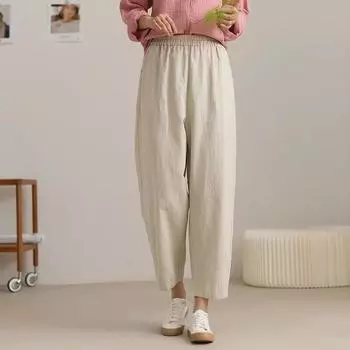 Johnature женские винтажные однотонные брюки с эластичной резинкой на талии весенние брюки повседневные мягкие льняные женские прямые брюки M белый