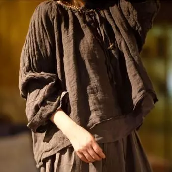 Johnature женские винтажные однотонные льняные футболки с длинными рукавами и круглым вырезом, осенние женские футболки высокого качества