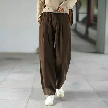 Johnature Женские винтажные однотонные прямые брюки на пуговицах, свободные осенние брюки с карманами, повседневные длинные хлопковые брюки M светло-бежевый