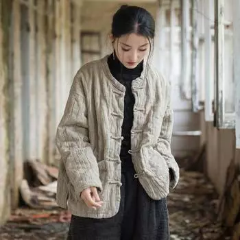 Johnature Женские винтажные пальто с длинным рукавом в китайском стиле, зимние лоскутные пальто с карманами и пуговицами One Size