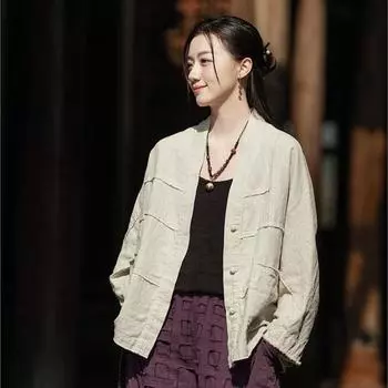 Johnature Женские винтажные пальто с рукавами-летучая мышь, пэчворк на пуговицах, свободного кроя, весна-осень One Size бежевый