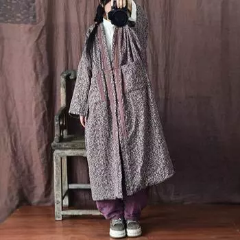 Johnature женские винтажные парки с цветочным принтом, хлопковое льняное пальто с v-образным вырезом и длинными рукавами, теплая хлопковая зимняя одежда, парки One Size кофейный