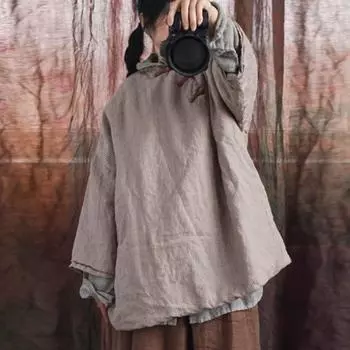 Johnature женские винтажные парки в полоску с длинными рукавами и пуговицами, весенние пальто в китайском стиле плюс хлопковые парки One Size светло-зеленый