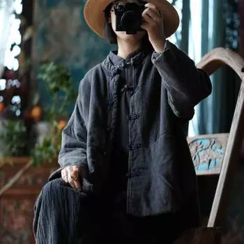 Johnature женские винтажные парки в полоску со стойкой на пуговицах плюс хлопковые лоскутные пальто с карманами зимние теплые парки с длинными рукавами One Size темно-синий