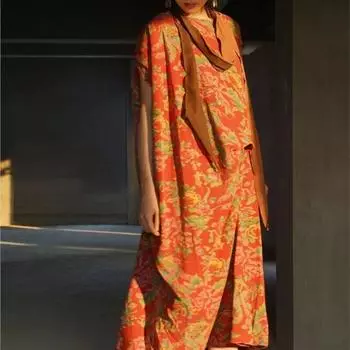 Johnature женские винтажные платья нестандартной формы с круглым вырезом без рукавов с цветочным принтом халаты летнее женское платье в китайском стиле One Size красный