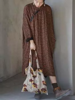 Johnature женские винтажные платья с цветочным принтом и длинными рукавами, хлопковые весенние халаты в китайском стиле, женское платье на пуговицах