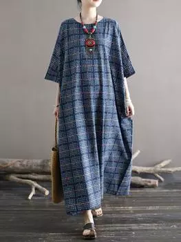 Johnature женские винтажные платья с рукавами «летучая мышь» халаты летняя свободная женская одежда с цветочным принтом мягкое платье L темно-синий