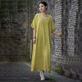 Johnature женские винтажные платья с v-образным вырезом и коротким рукавом, летние однотонные свободные женские платья трапециевидной формы One Size фиолетовый