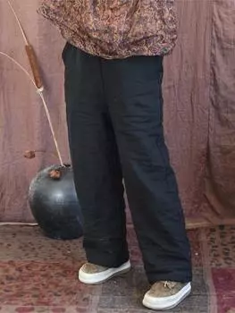 Johnature женские винтажные плюс хлопковые прямые брюки однотонные брюки с эластичной резинкой на талии зимние теплые мягкие женские длинные брюки One Size фиолетовый