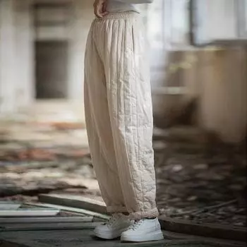 Johnature женские винтажные плюс хлопковые теплые прямые брюки с эластичной резинкой на талии зимние брюки однотонные женские повседневные брюки One Size чёрный