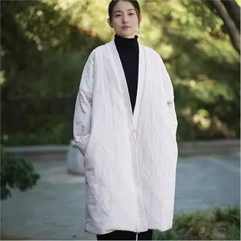 Johnature Женские винтажные повязки с V-образным вырезом и длинным рукавом зимние пальто однотонные однотонные теплые женские длинные пальто One Size красный