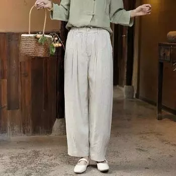 Johnature женские винтажные прямые брюки на пуговицах однотонные брюки с высокой талией весенние повседневные свободные мягкие брюки L бежевый
