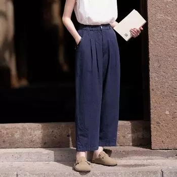 Johnature Женские винтажные прямые брюки, однотонные весенние брюки с эластичной резинкой на талии, женские свободные брюки в китайском стиле One Size бежевый