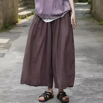 Женские винтажные прямые брюки Johnature, однотонные брюки с эластичной резинкой на талии, весенние свободные повседневные длинные женские брюки M (87cm)