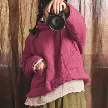 Johnature женские винтажные пуловеры-парки однотонные лоскутные карманы с длинными рукавами зимние женские парки One Size светло-розовый