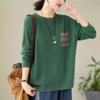 Johnature женские винтажные пуловеры-свитера однотонные с длинными рукавами и круглым вырезом вязаные хлопковые осенние женские повседневные свитера One Size света кофе