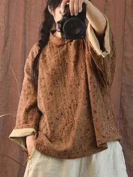 Johnature женские винтажные рубашки с цветочным принтом и цветочным принтом, хлопковые льняные блузки в китайском стиле, осенние рубашки с длинными рукавами